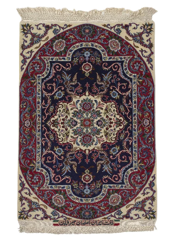 Persian Rug Isfahan Handmade Area Traditional 2'4"x3'4" (2x3) Whites/Beige Red Geometric Design #23233