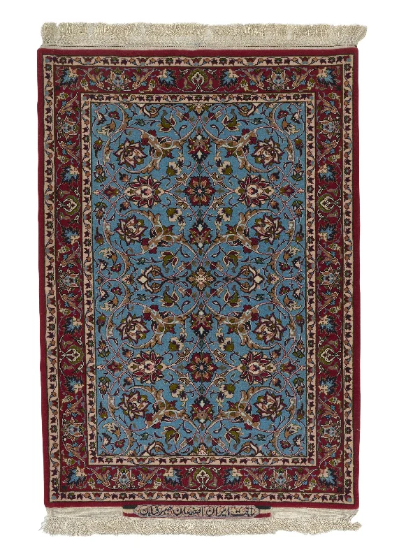 Persian Rug Isfahan Handmade Area Traditional 2'4"x3'7" (2x4) Blue Red Floral Design #23229