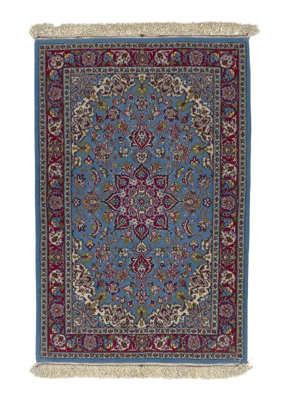 Persian Rug Isfahan Handmade Area Traditional 2'4"x3'6" (2x4) Red Whites/Beige Blue Floral Design #23211