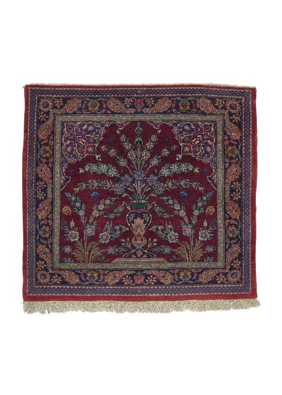 Persian Rug Kashan Handmade Area Traditional 2'4"x2'7" (2x3) Red Blue Tree of Life Design #34865