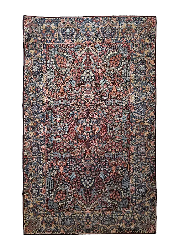 Persian Rug Kerman Handmade Area Antique Traditional 4'8"x7'9" (5x8) Pink Blue Floral Design #A31021