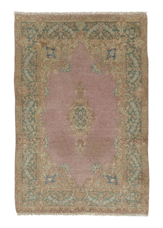 Persian Rug Kerman Handmade Area Traditional 2'0"x2'11" (2x3) Pink Green Floral Open Field Design #33693