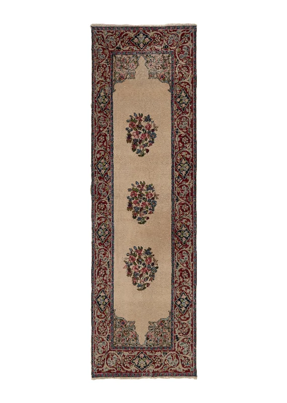 Persian Rug Kerman Handmade Runner Traditional 2'5"x7'10" (2x8) Whites/Beige Red Open Field Floral Design #33489