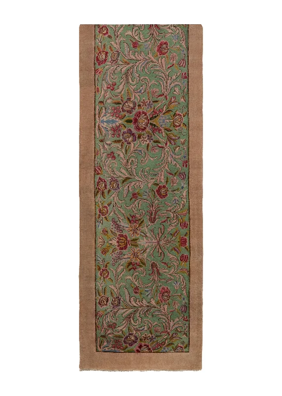 Persian Rug Kerman Handmade Runner Traditional 2'11"x11'8" (3x12) Green Floral Design #34407