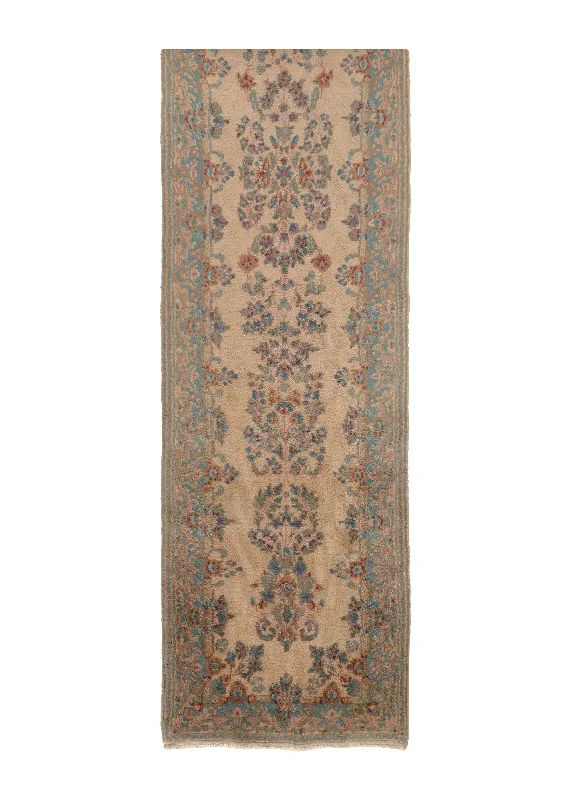 Persian Rug Kerman Handmade Runner Traditional 2'7"x12'2" (3x12) Whites/Beige Blue Floral Design #32265