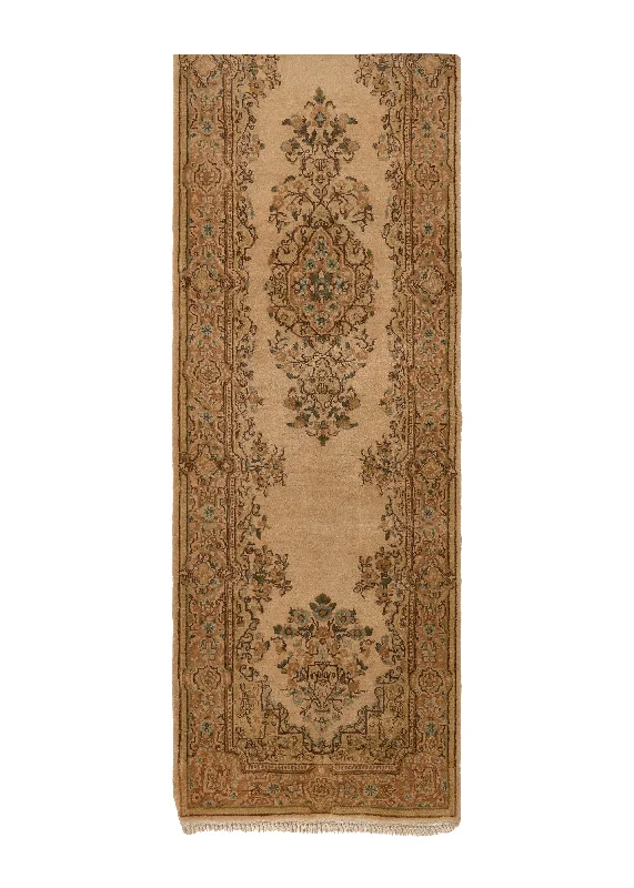 Persian Rug Kerman Handmade Runner Traditional Vintage 2'7"x10'6" (3x11) Whites/Beige Open Field Floral Design #20196