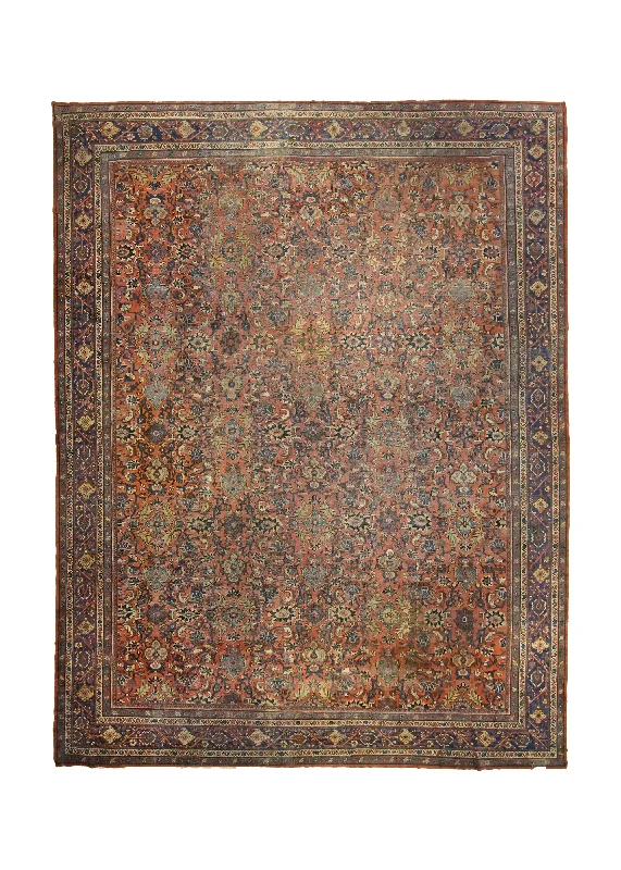 Persian Rug Mahal Handmade Area Antique Traditional 11'11"x15'7" (12x16) Red Blue Floral Vintage Design #A35136