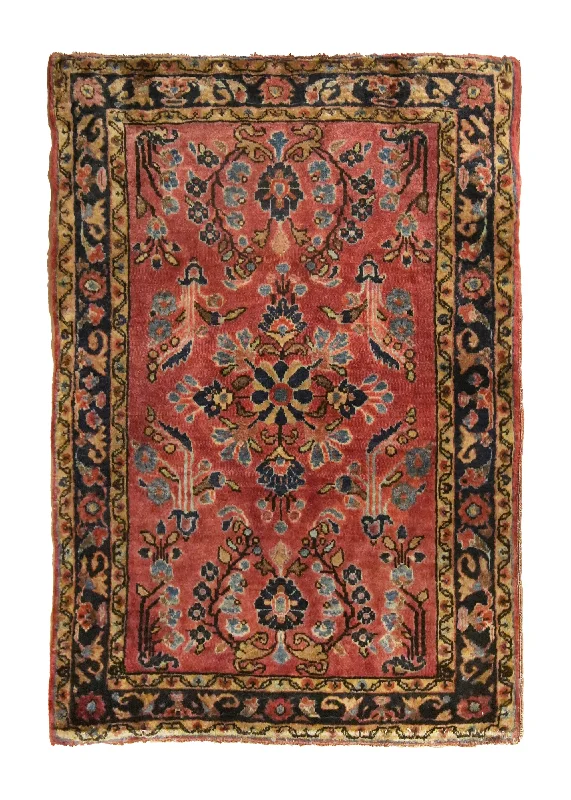 Persian Rug Sarouk Handmade Area Antique Traditional 2'1"x2'10" (2x3) Red Floral Vintage Design #A35127