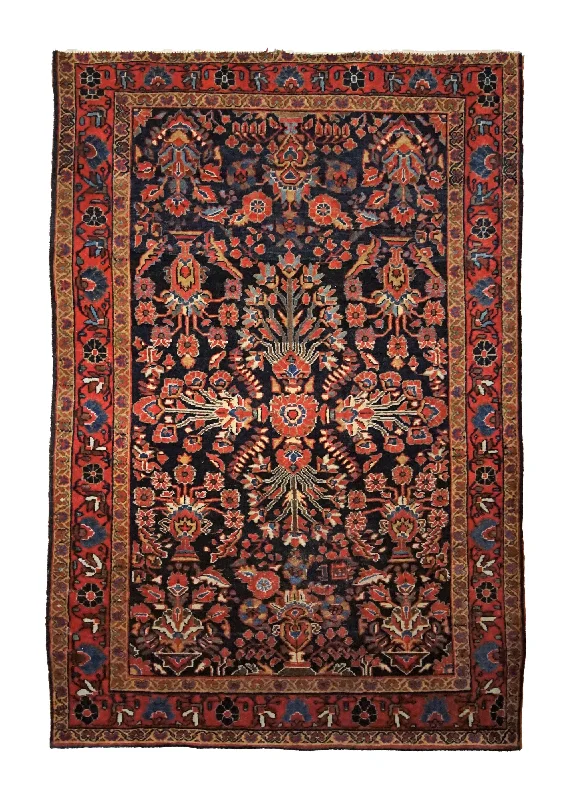 Persian Rug Sarouk Handmade Area Antique Traditional 3'5"x5'1" (3x5) Blue Red Floral Design #A34644