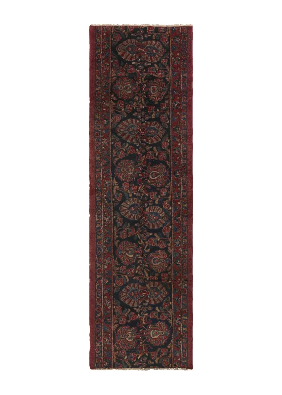 Persian Rug Sarouk Handmade Runner Traditional Vintage 2'7"x8'2" (3x8) Red Blue Partition Design #30720