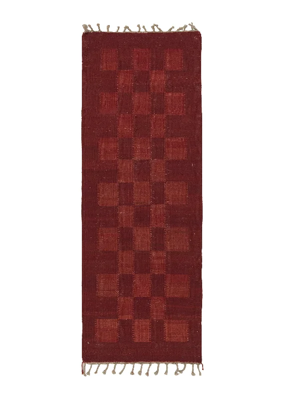 Persian Rug Shiraz Handmade Runner Tribal 2'11"x8'2" (3x8) Red Kilim Checkered Plain Design #31368