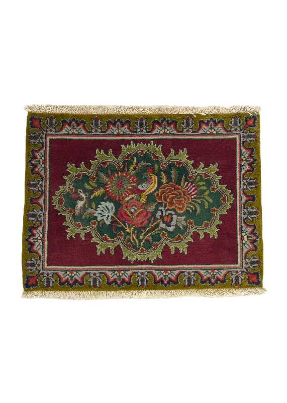 Persian Rug Tabriz Handmade Area Traditional 2'0"x2'10" (2x3) Green Red Animals Floral Design #31054