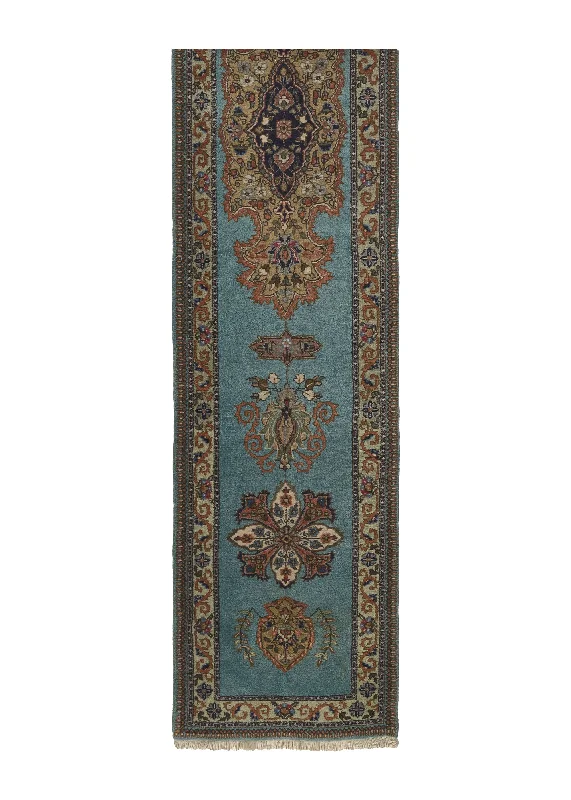 Persian Rug Tabriz Handmade Runner Traditional 2'6"x13'2" (3x13) Blue Open Field Floral Design #163