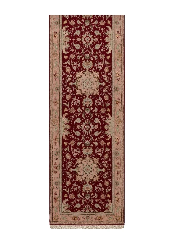 Persian Rug Tabriz Handmade Runner Traditional 2'7"x12'9" (3x13) Red Pink Naghsh Floral Design #23443