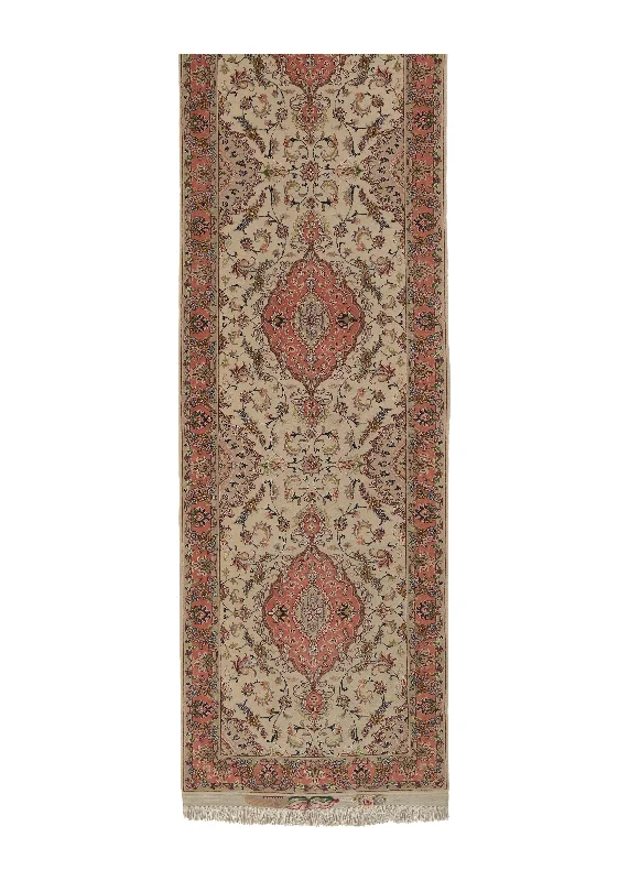 Persian Rug Tabriz Handmade Runner Traditional 2'9"x13'2" (3x13) Whites/Beige Pink Naghsh Floral Design #32866