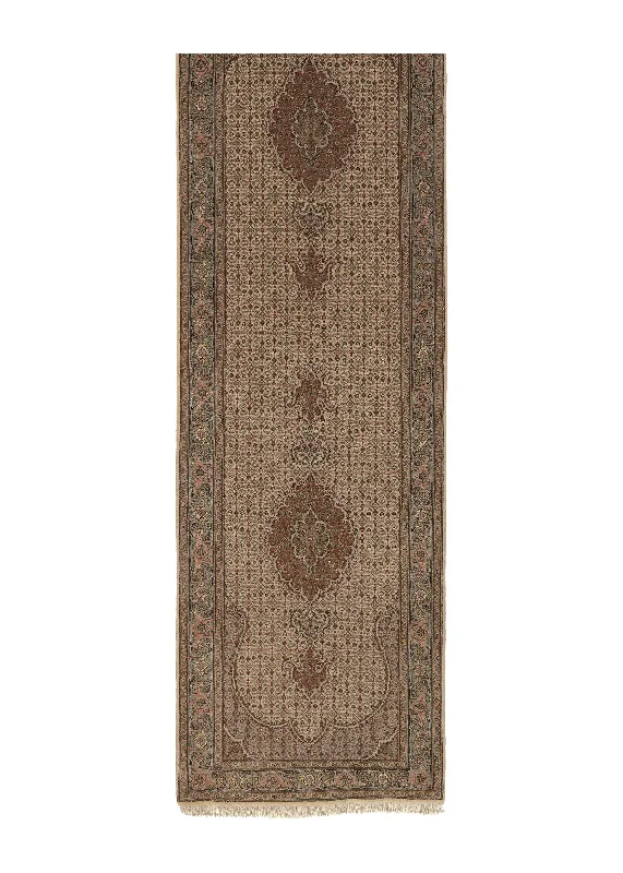 Persian Rug Tabriz Handmade Runner Traditional 2'9"x9'8" (3x10) Whites/Beige Mahi Fish Design #36136