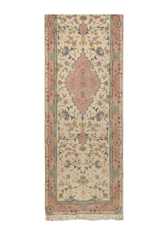 Persian Rug Tabriz Handmade Runner Traditional 2'10"x9'9" (3x10) Whites/Beige Pink Naghsh Floral Design #35082