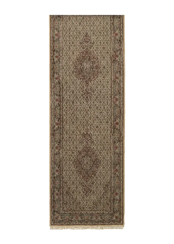 Persian Rug Tabriz Handmade Runner Traditional 2'8"x11'4" (3x11) Whites/Beige Green Mahi Fish Design #34475