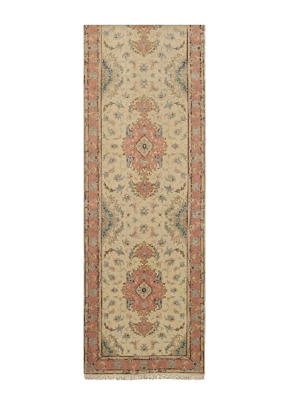 Persian Rug Tabriz Handmade Runner Traditional 2'9"x13'4" (3x13) Whites/Beige Pink Naghsh Floral Design #20761