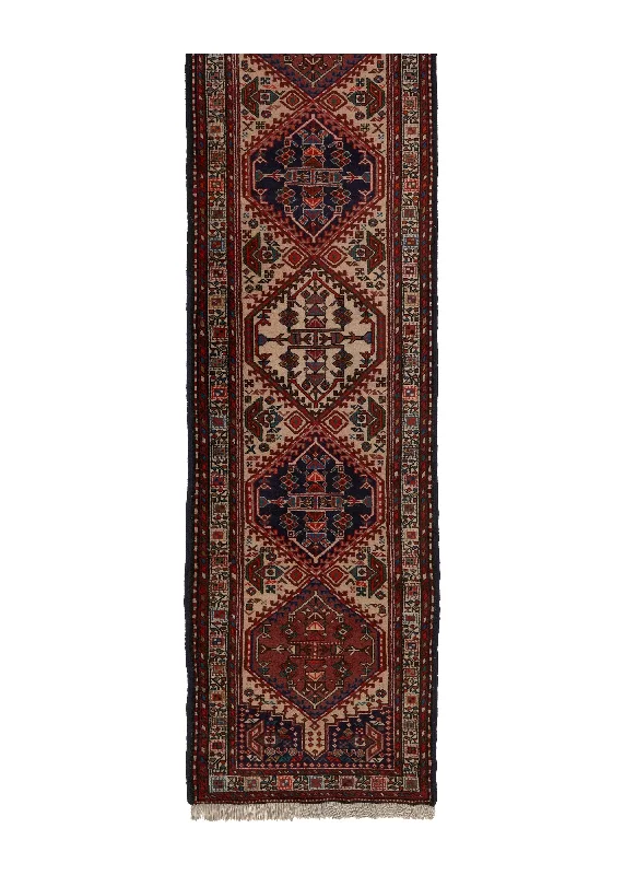 Persian Rug Yalameh Handmade Runner Tribal 2'7"x9'9" (3x10) Whites/Beige Geometric Design #35825