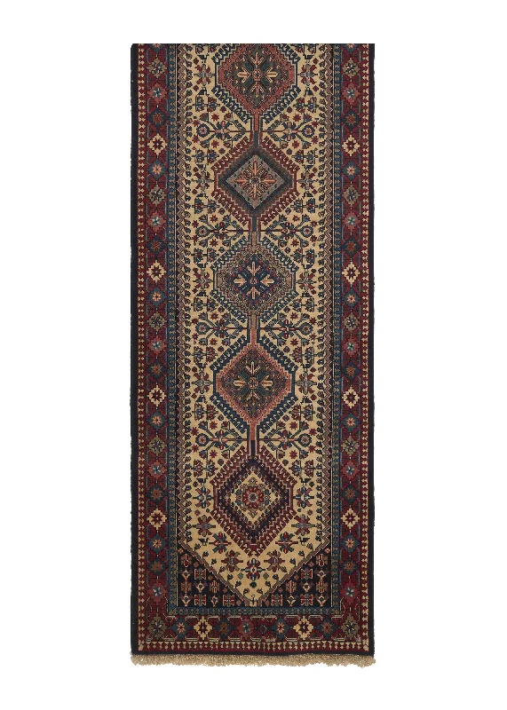 Persian Rug Yalameh Handmade Runner Tribal Vintage 2'8"x9'8" (3x10) Whites/Beige Blue Red Geometric Design #26561