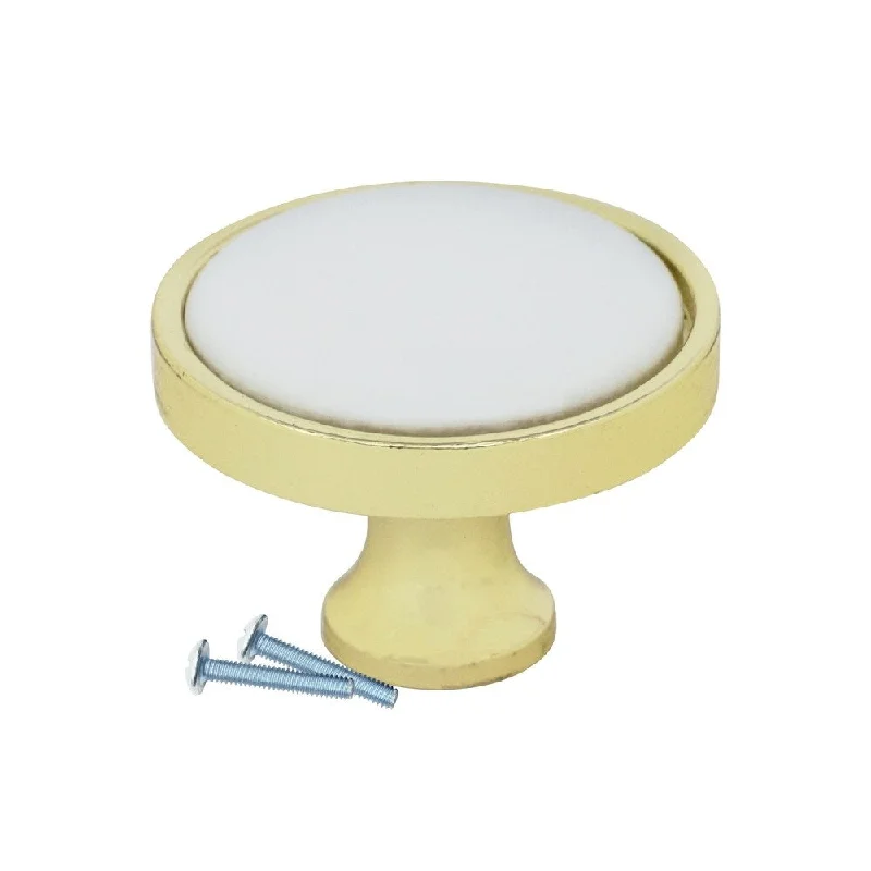 2 Pack Retro White Ceramic, Brass Cabinet Mushroom Knob, 1-1/4"