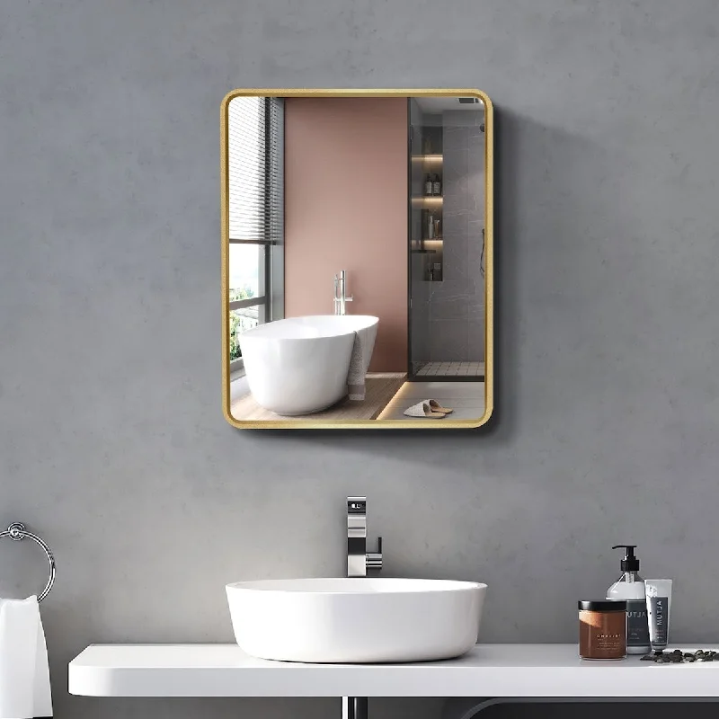 20*28 inch Gold Metal Framed Wall mount or Recessed Bathroom Medicine Cabinet with Mirror