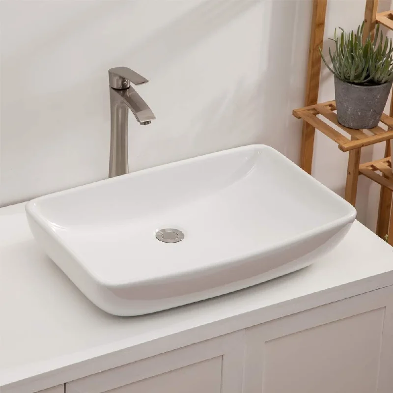 24" Oval Bathroom Sink Modern Above Counter White Porcelain Ceramic Bathroom Vessel Vanity Sink Art Basin