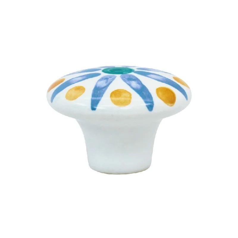 25 Pack Boho Blossom Blue Flower Cabinet Knob, 1-15/32" Diameter