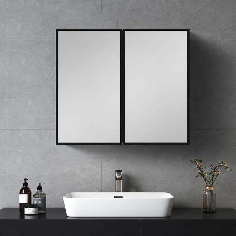 26x30 inches Black Metal Framed Wall mount or Recessed Bathroom Medicine Cabinet with Mirror