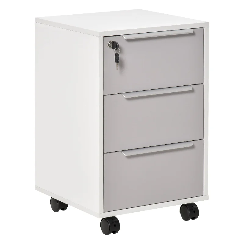 3-Drawer Locking File Cabinet Mobile Chest of Drawers Side Table on Wheels