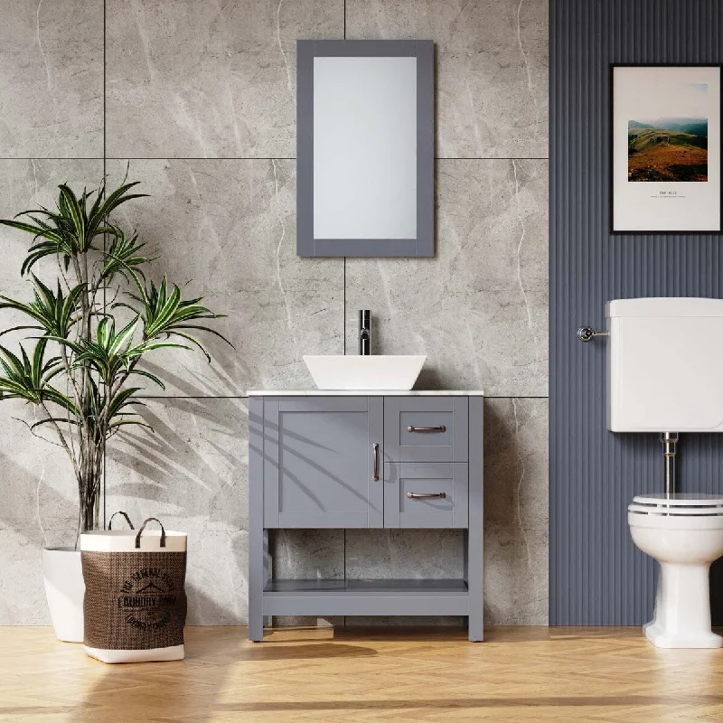 30" Gray Bathroom Vanity and Sink Combo Marble Pattern Top