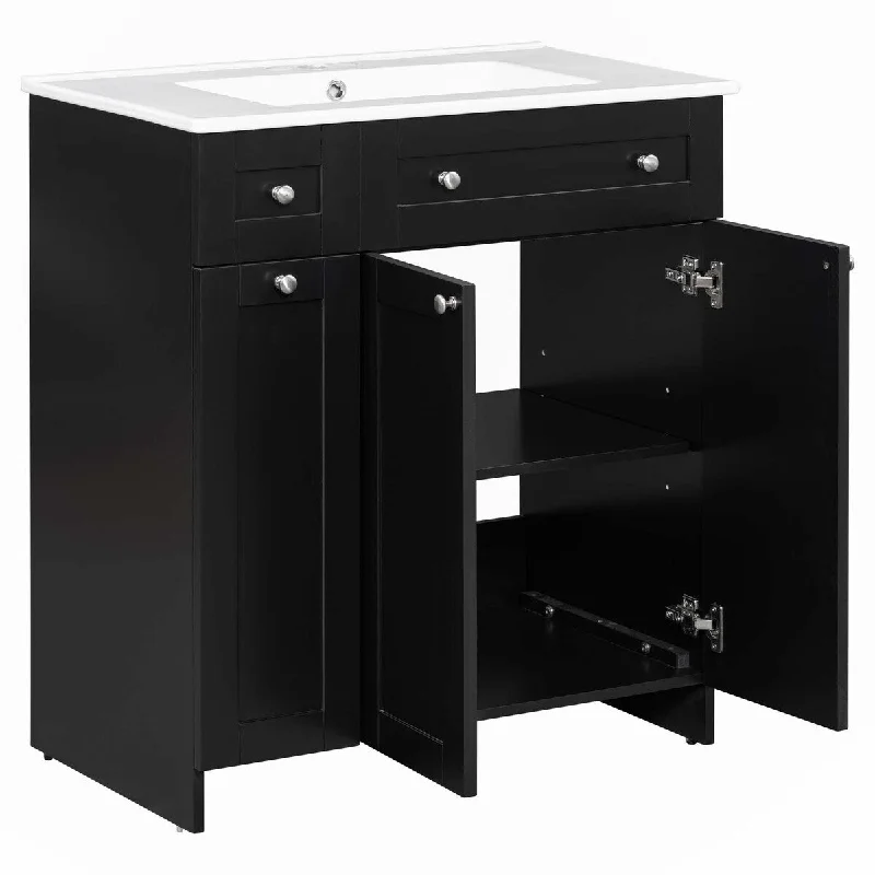 30-Inch Black Bathroom Vanity with Ceramic Sink Combo