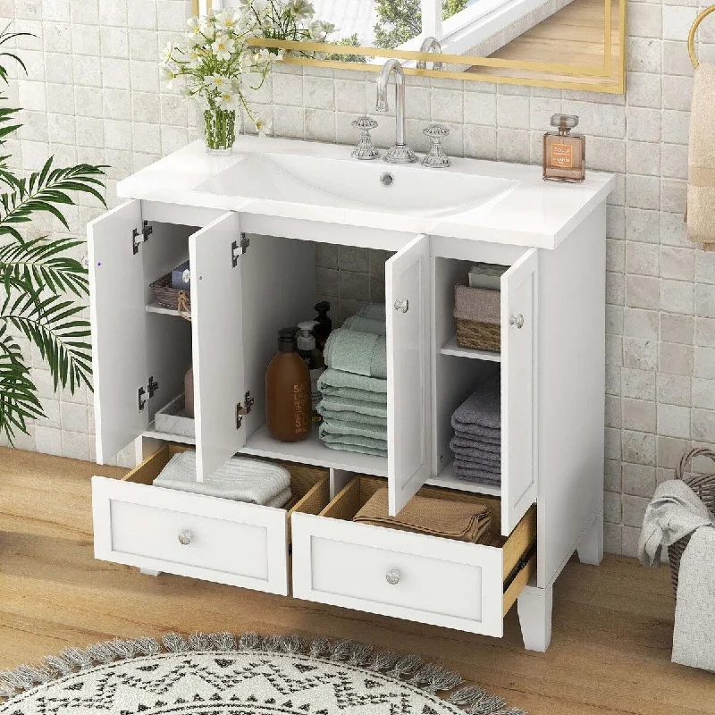 36"Bathroom Vanity with Resin Sink Combo,Solid Wood Frame