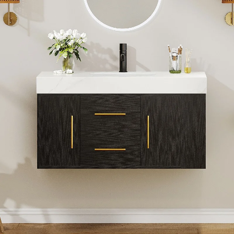 40'' Wall Mounted Single Bathroom Vanity with Sintered Stone Countertop