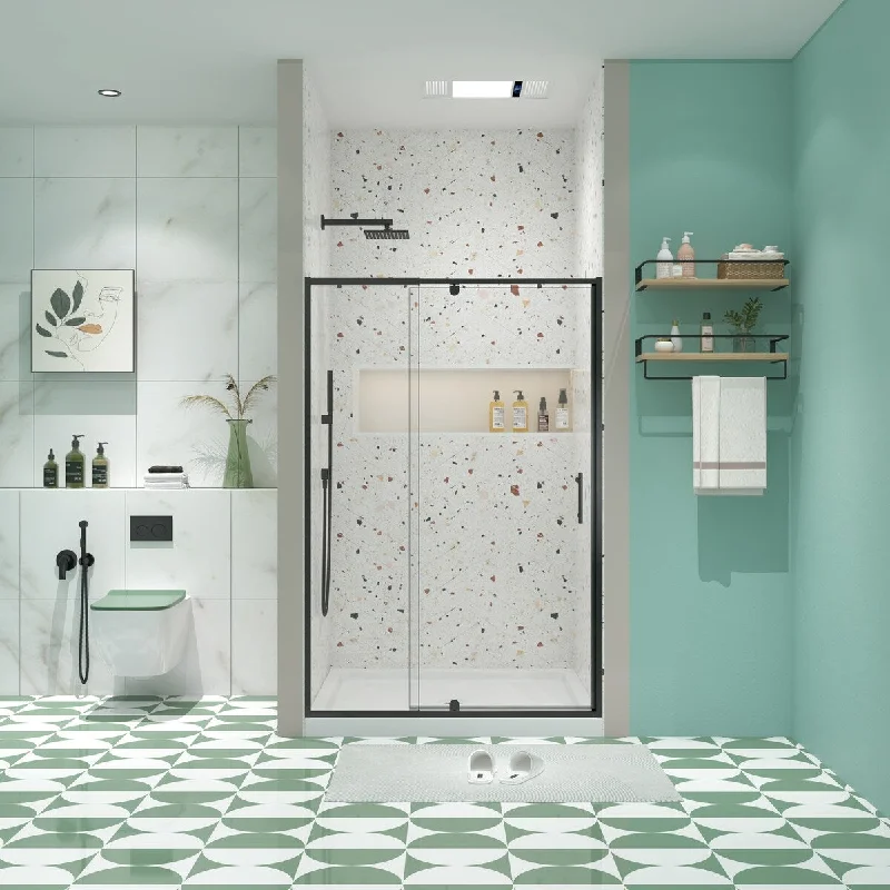 44-48"Wx71"H Piovt Swing Glass Shower Door,Pivot Frame Sliding with 1/4"(6mm) Clear SGCC Tempered Glass,Reversible Installation