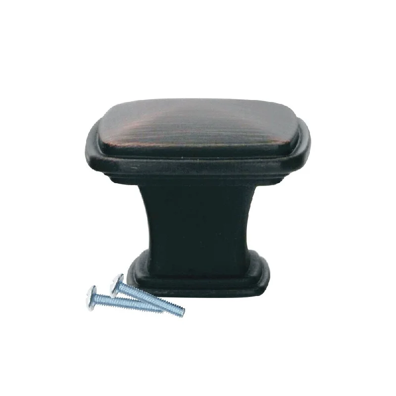 5 Pack Temple Square Style Brushed Oil-Rubbed Bronze Cabinet Hardware Knob, 1-7/32 Inch Diameter