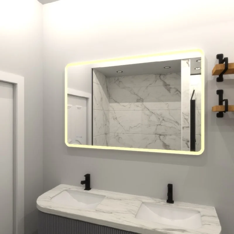 55" X 36"Bathroom Led Mirror, Cooper Free Silver Mirror with Adjustable Light Color, 4 Smart Touch Switch Controlled