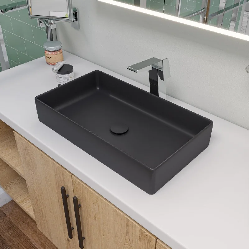 ALFI brand Black Matte 24" Modern Rectangular Above Mount Ceramic Sink