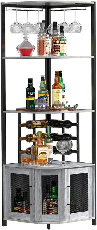 Anmytek Corner Bar Cabinet Wood Liquor Cabinet with Wine Rack, 5-Tiers - $95