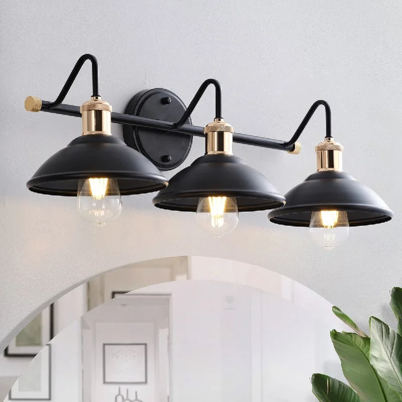 Black and Gold 3-Light Classic Dimmable Bowl Shape Vanity Lamp