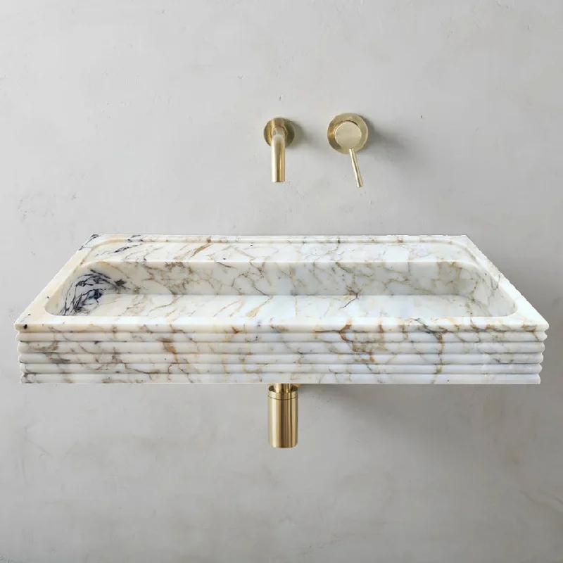 Calacatta Viola Gold Marble Wall-mount Bathroom Sink Horizontal Fluted (W)16" (W)36" (H)5"