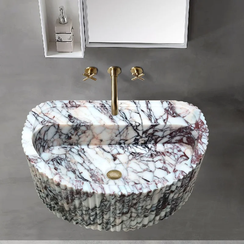 Calacatta Viola Marble Wall-Mount Fluted Half-Round Bathroom Sink (W)16" (L)24" (H)8"