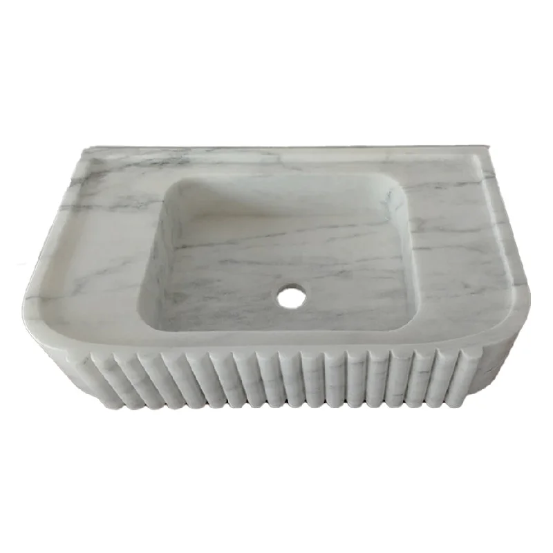 Carrara White Marble Wall-mount Bathroom Vanity Sink Fluted (W)16" (L)28" (H)6"