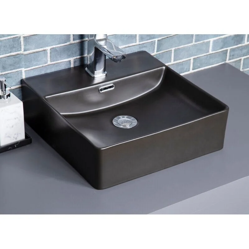 CB HOME Modern Art Ceramic Square Vessel Bathroom Sink with Overflow