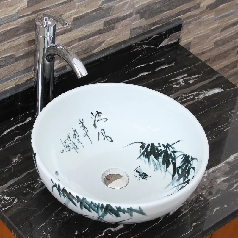 Elimax's 2017+882002 Oriental Bamboo Style Porcelain Ceramic Bathroom Vessel Sink with Faucet