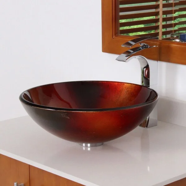 Elite 7006 Illusion Design Tempered Glass Bathroom Vessel Sink - 16.5"