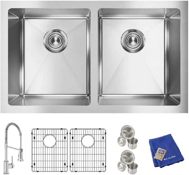 Elkay Crosstown 16 Gauge 30-3/4" x 18-1/2" x 10" Equal Double Bowl Sink Kit - $485