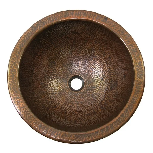 Hammered Copper Round Self Rimming Lavatory Sink by The Copper Factory