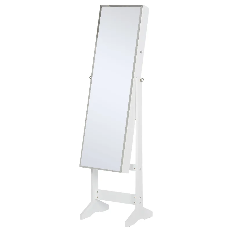 Jewelry Cabinet Standing Mirror Full Length Makeup Lockable Armoire Storage Organizer White